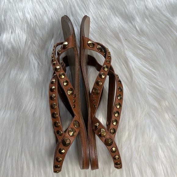 Miu Miu Brown Gold Studded Leather Sandals - Picture 5 of 9